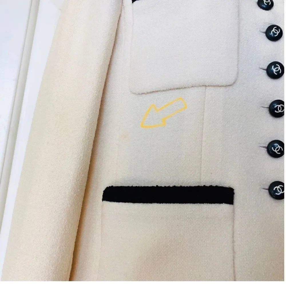 Chanel Iconic Cream and Black Boucle Button Up Blazer